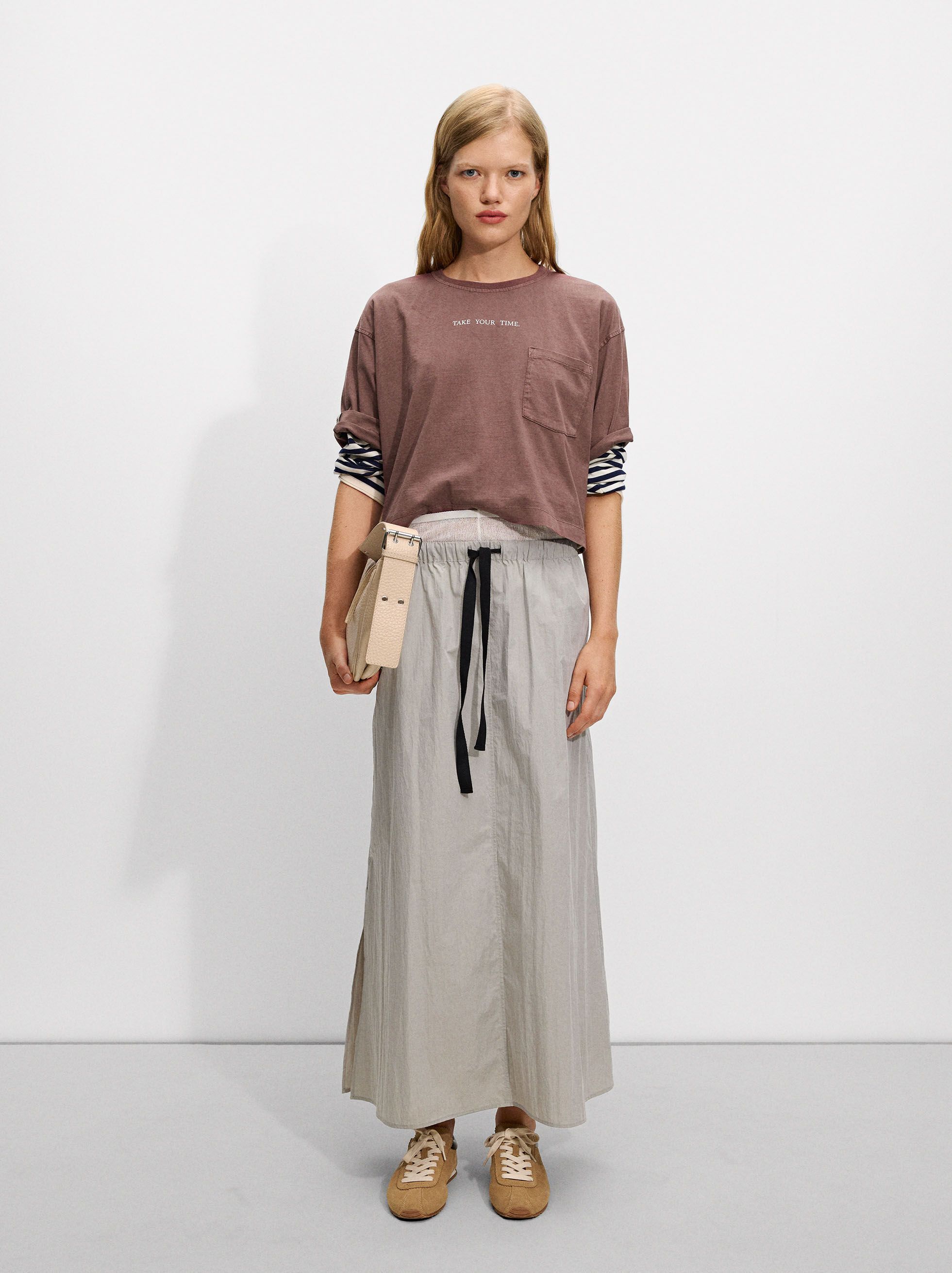 Parfois Bordo Cep Detaylı Pamuklu T-Shirt | Parfois