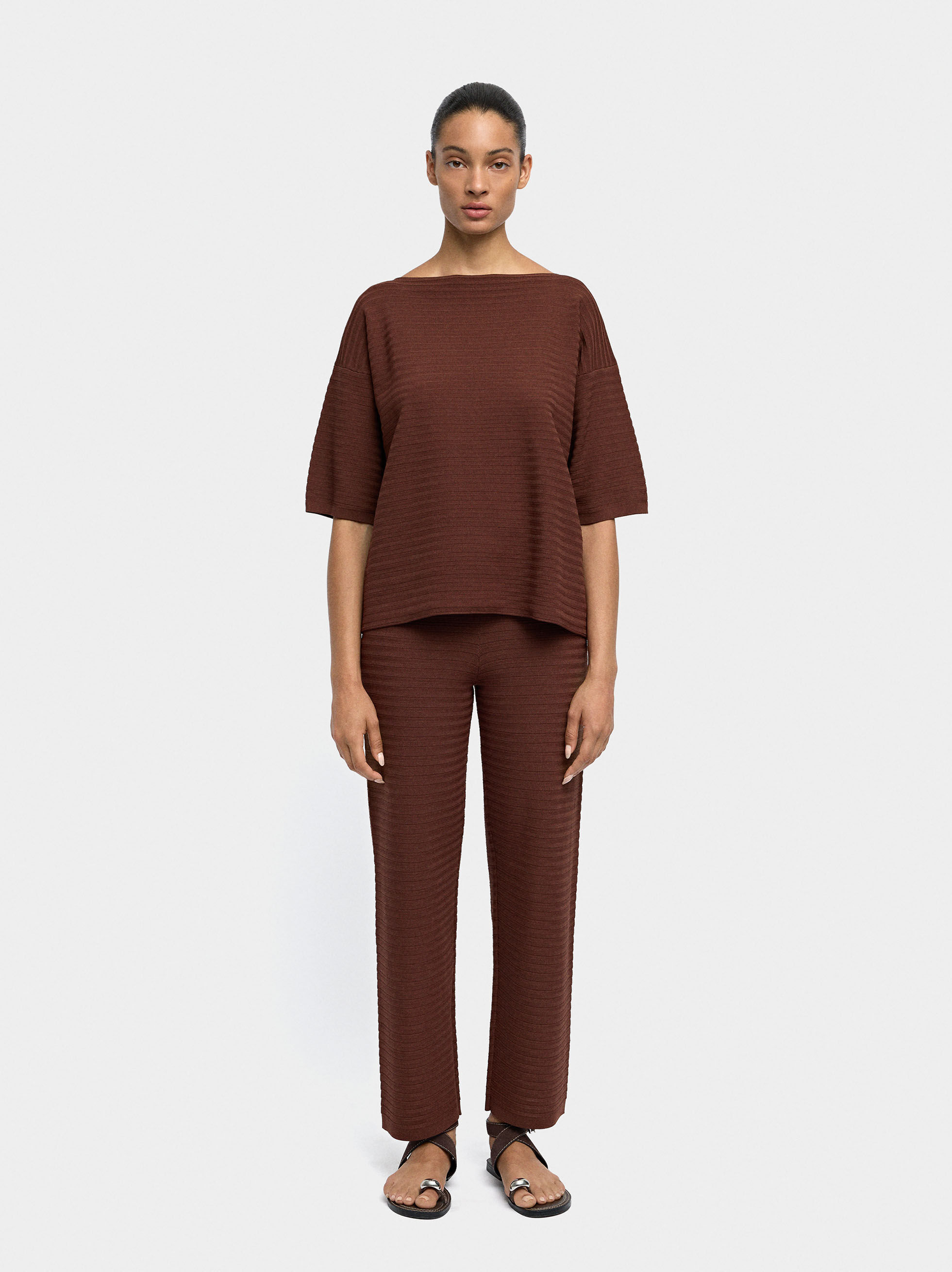 Resim Fitilli Örme Kısa Kollu Kazak