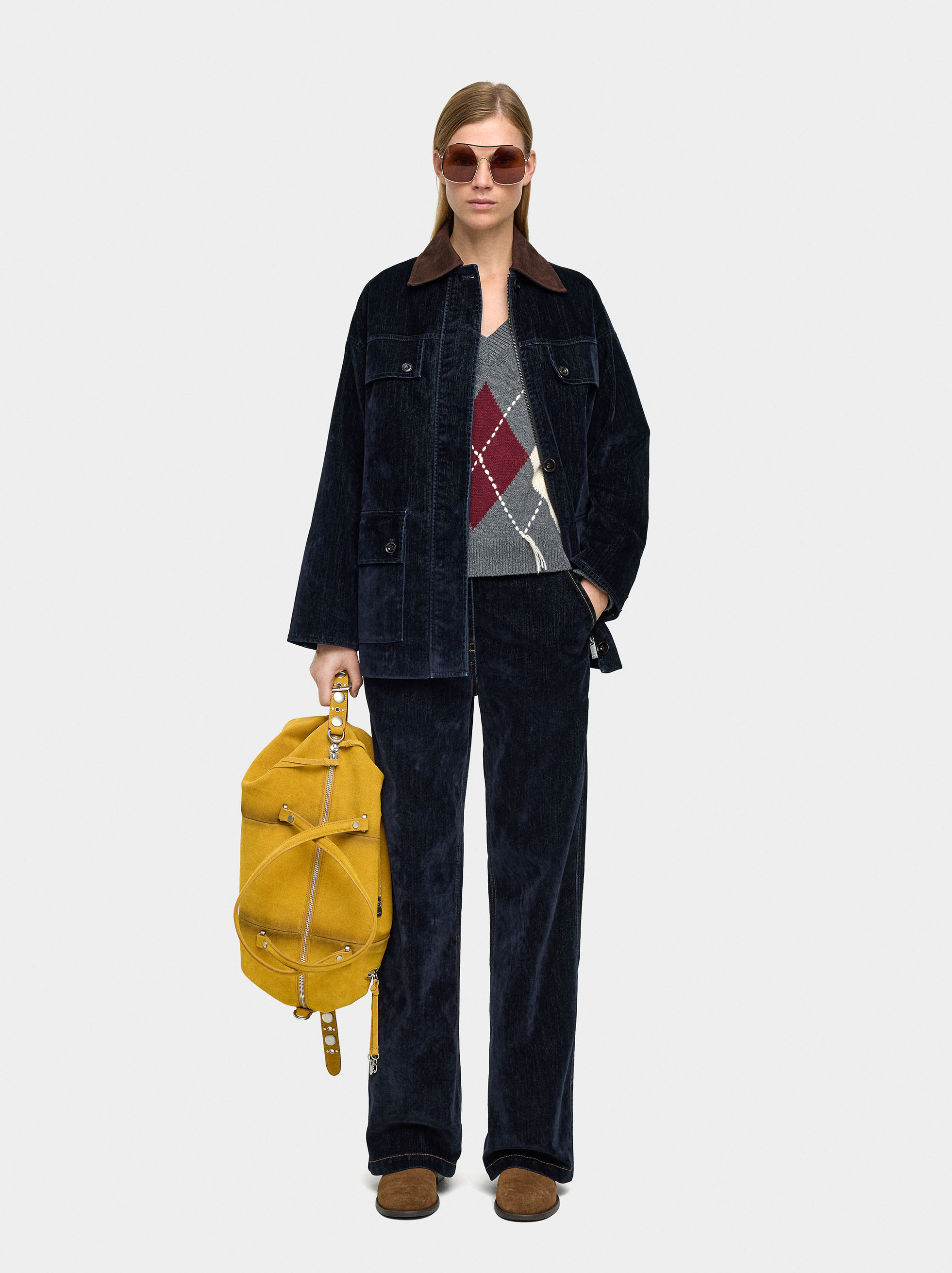 Resim Kadife Efektli Denim Pantolon