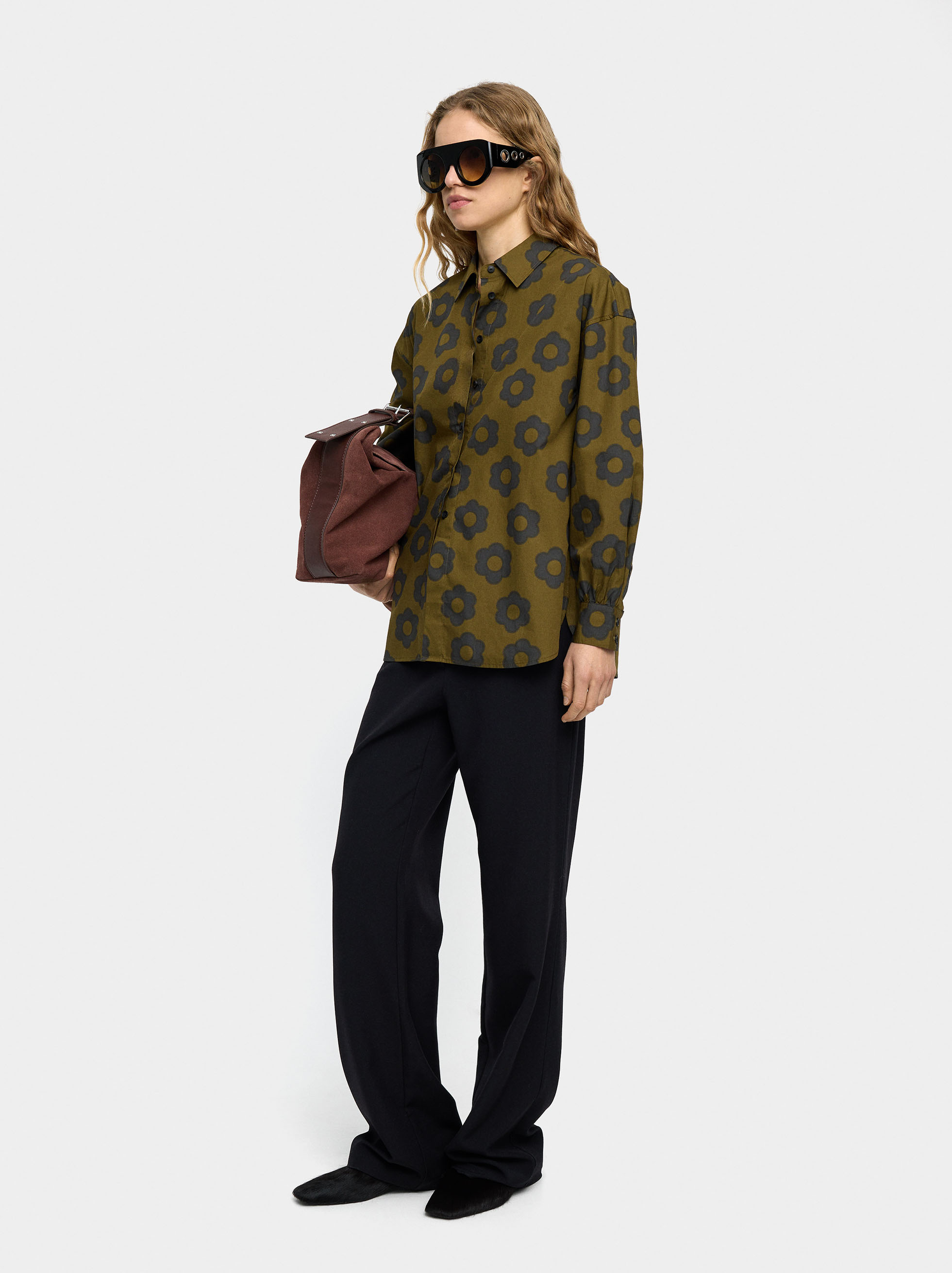 Resim %100 Pamuk Desenli Çiçekli Gömlek