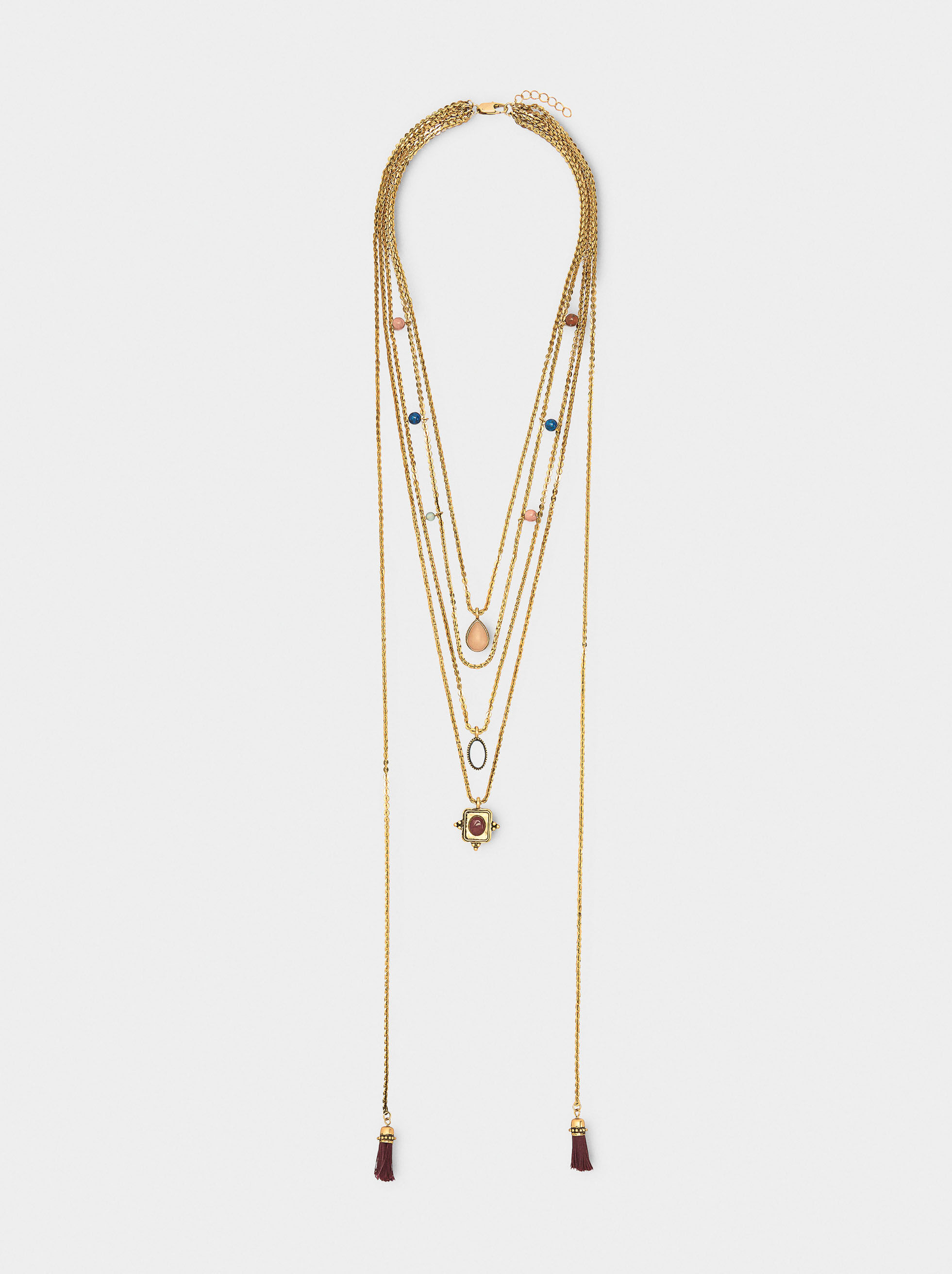 Resim Taşlı ve Püsküllü Kolye