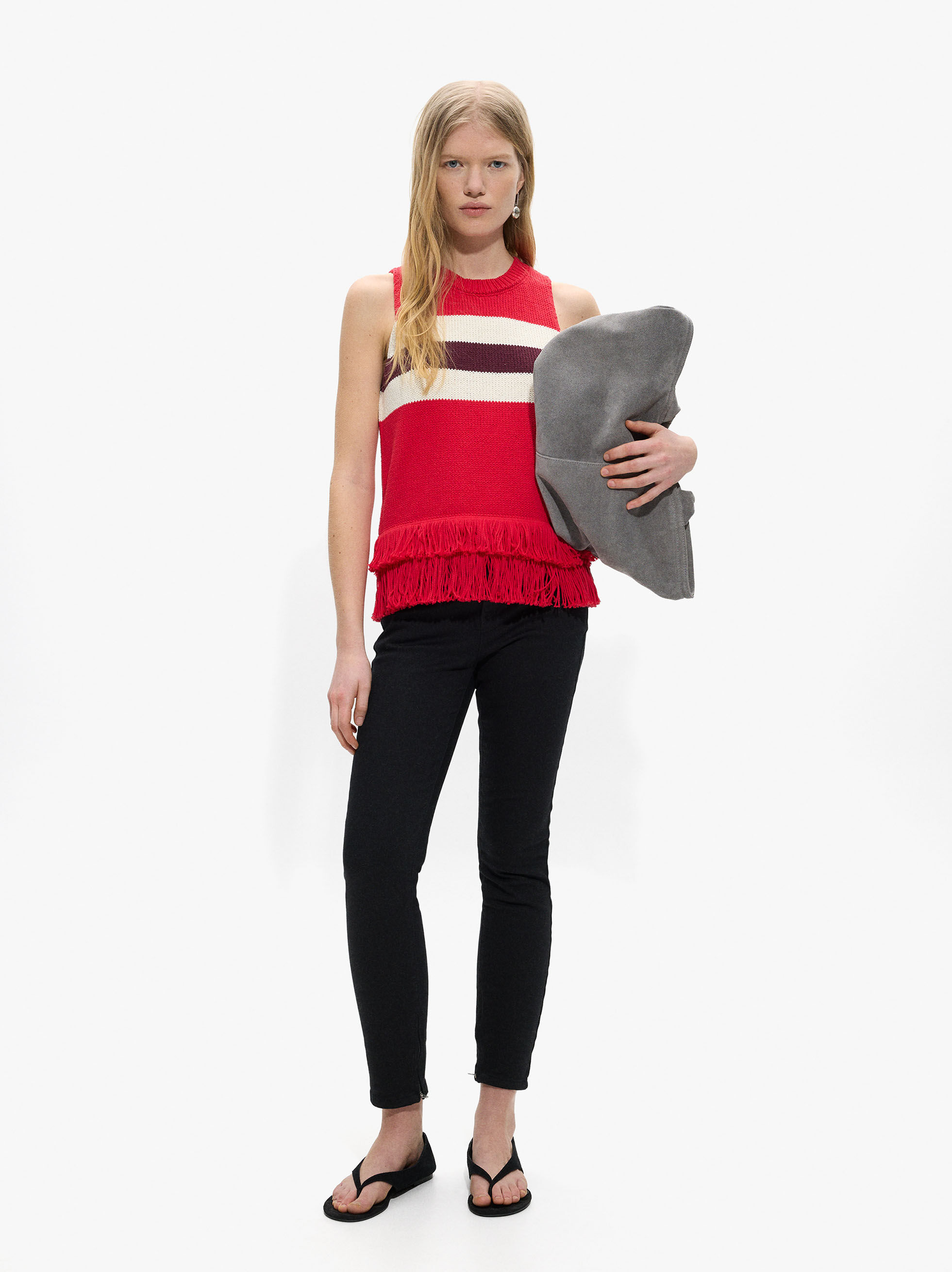 Resim %100 Pamuk Çizgili Örme Üst