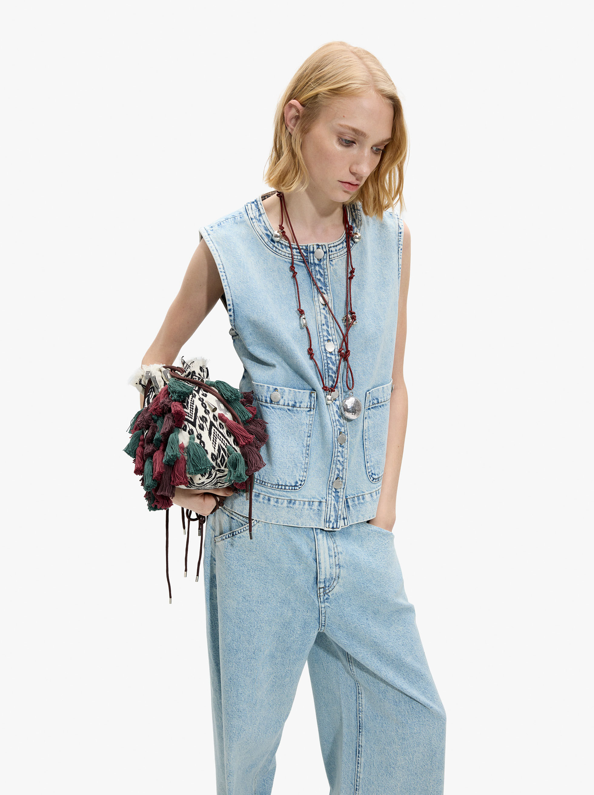 Resim %100 Pamuklu Denim Yelek