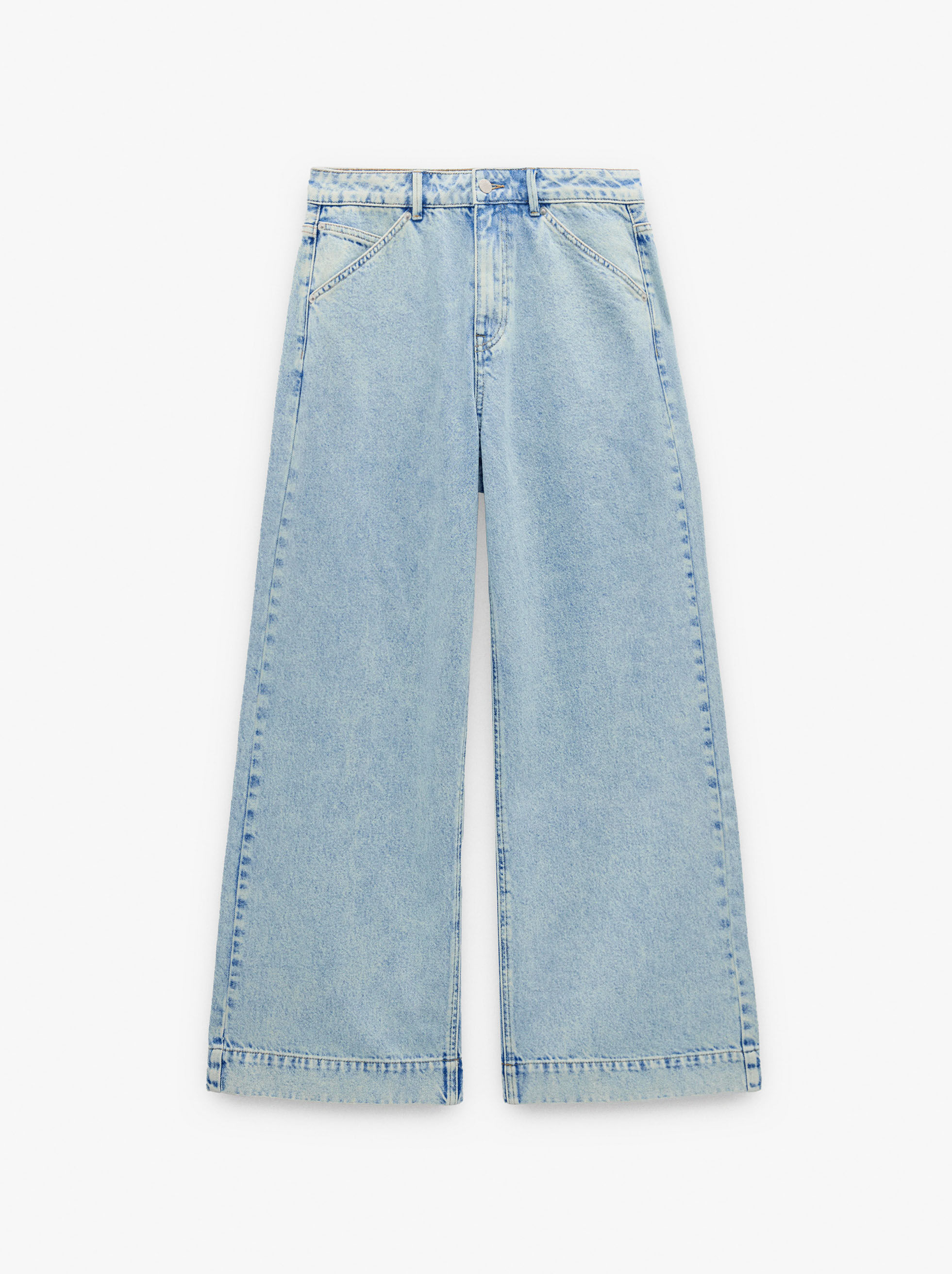 Resim %100 Pamuklu Geniş Paça Denim Pantolon