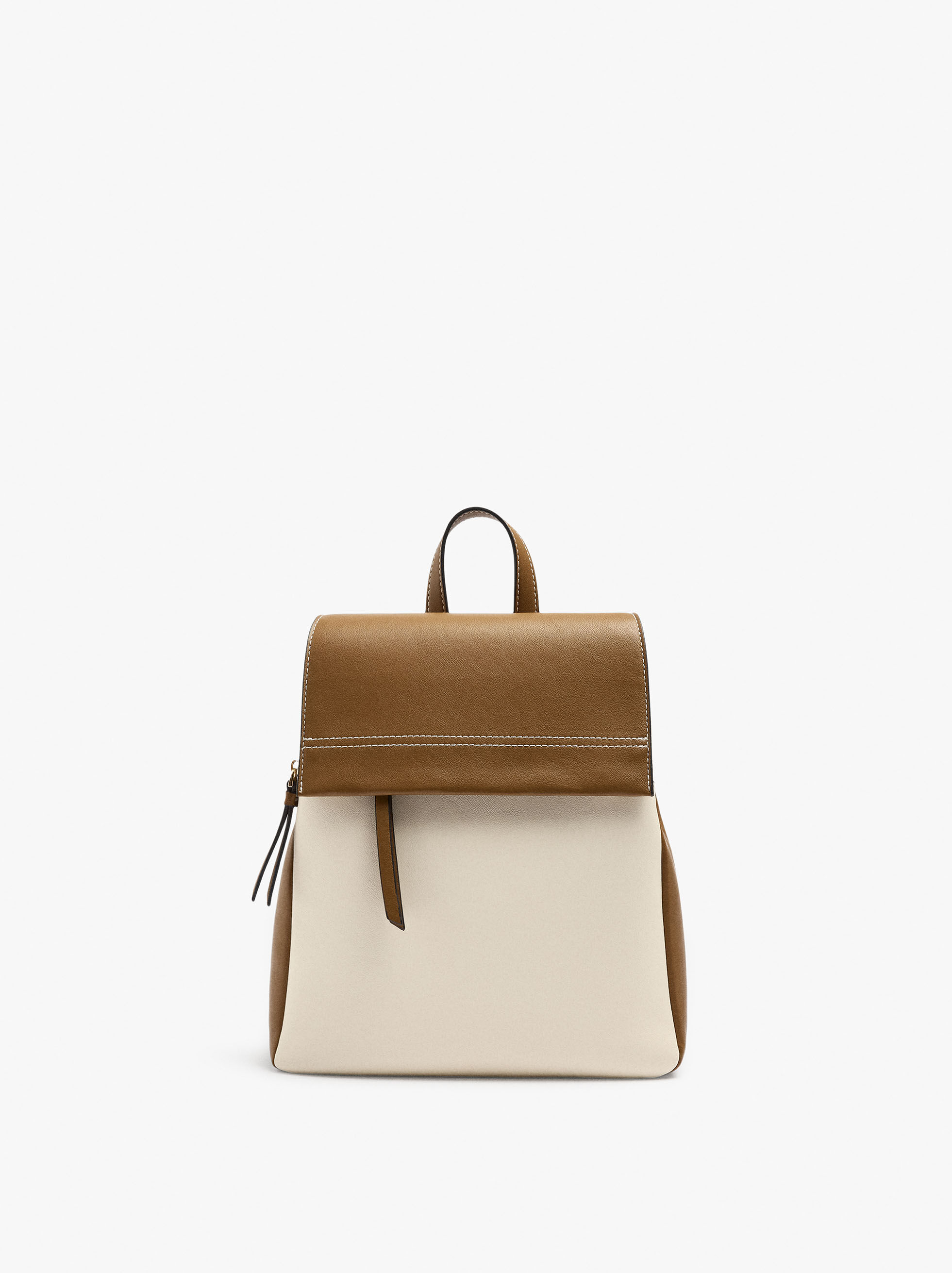 pois back nuance tank ベージュ Parfois Camel Kapaklı Renk Bloklu Sırt Çantası | Parfois