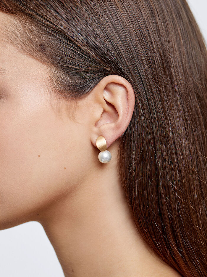 Suni İnci Detaylı Basıc Kısa Küpe