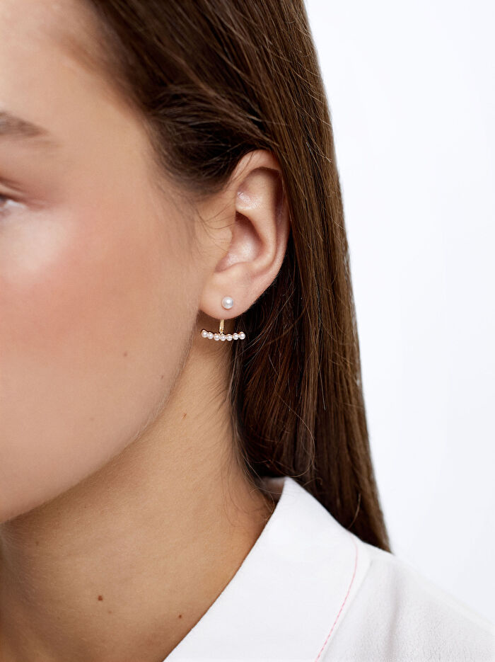 Suni İnci Sallantılı Kısa Küpe