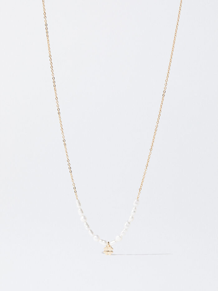 Tatlı Su İncisi Detaylı Gold Kolye