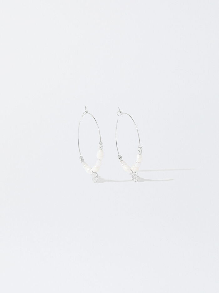 Tatlı Su İncisi Detaylı Halka Küpe