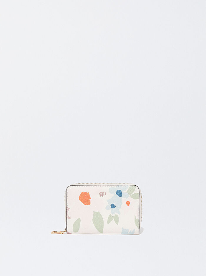 Çiçek Desenli Fermuarlı Cüzdan