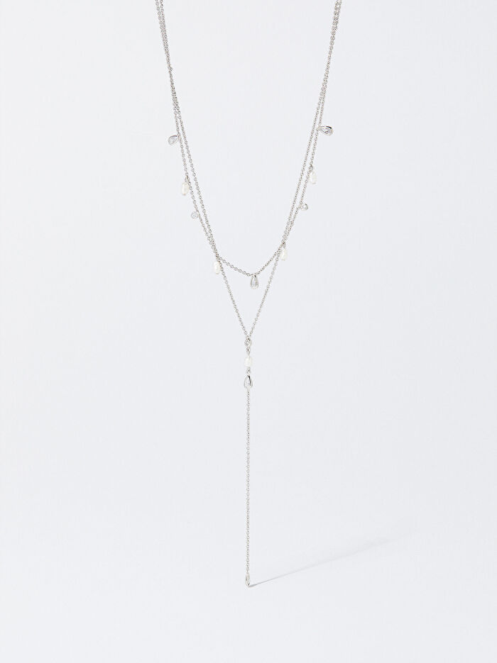 Tatlı Su İncisi ve Zirkon Taşlı Kolye