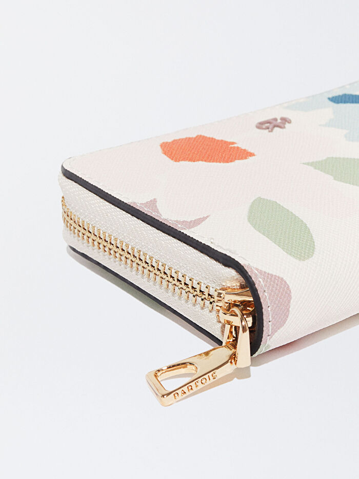Çiçek Desenli Fermuarlı Cüzdan