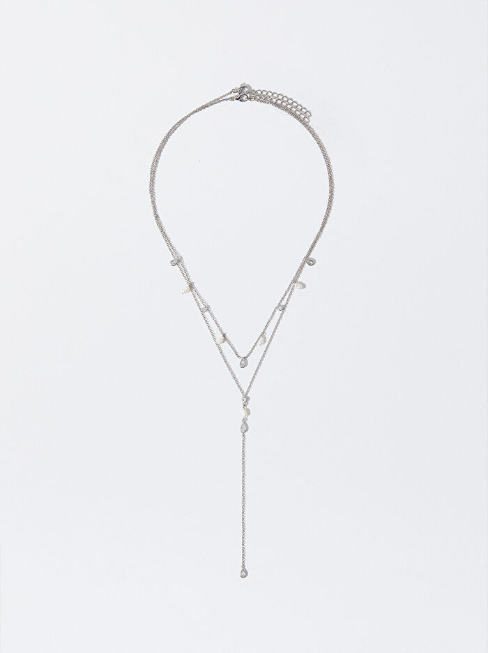 Tatlı Su İncisi ve Zirkon Taşlı Kolye