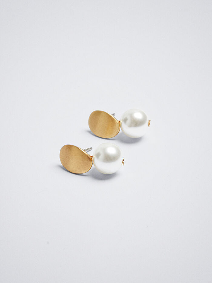 Suni İnci Detaylı Basıc Kısa Küpe