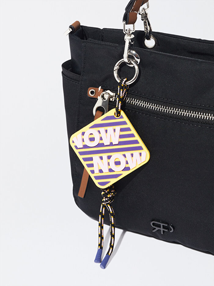 Desenli Teknik Kumaş Çıkarılabilir Aksesuarlı Tote Çanta