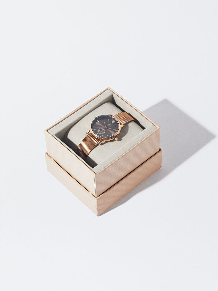 Paslanmaz Çelik Metalik Hasır Kayışlı Saat