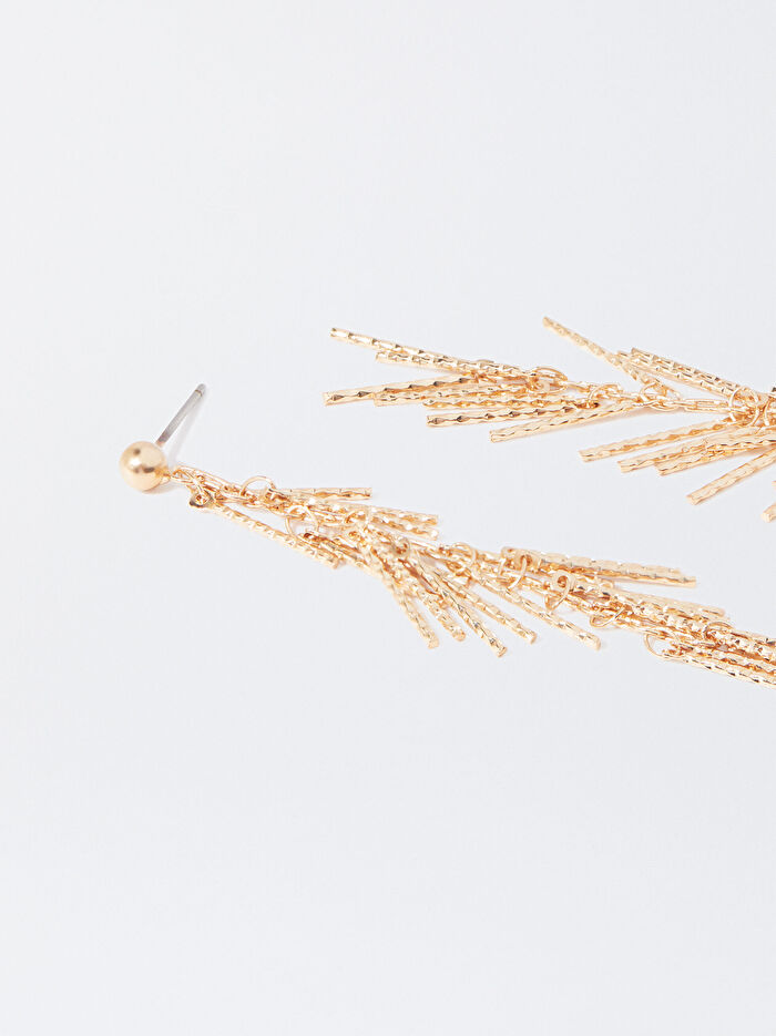 Gold Sallantılı Uzun Küpe