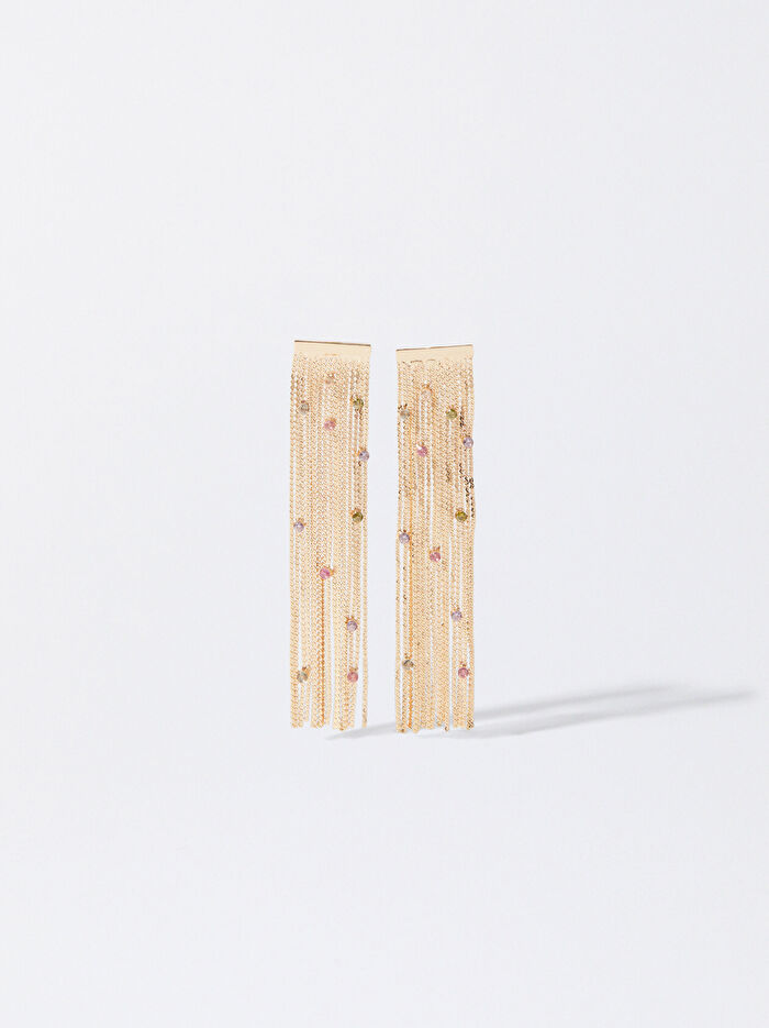 Zirkon Taşlı Uzun Sallantılı Küpe