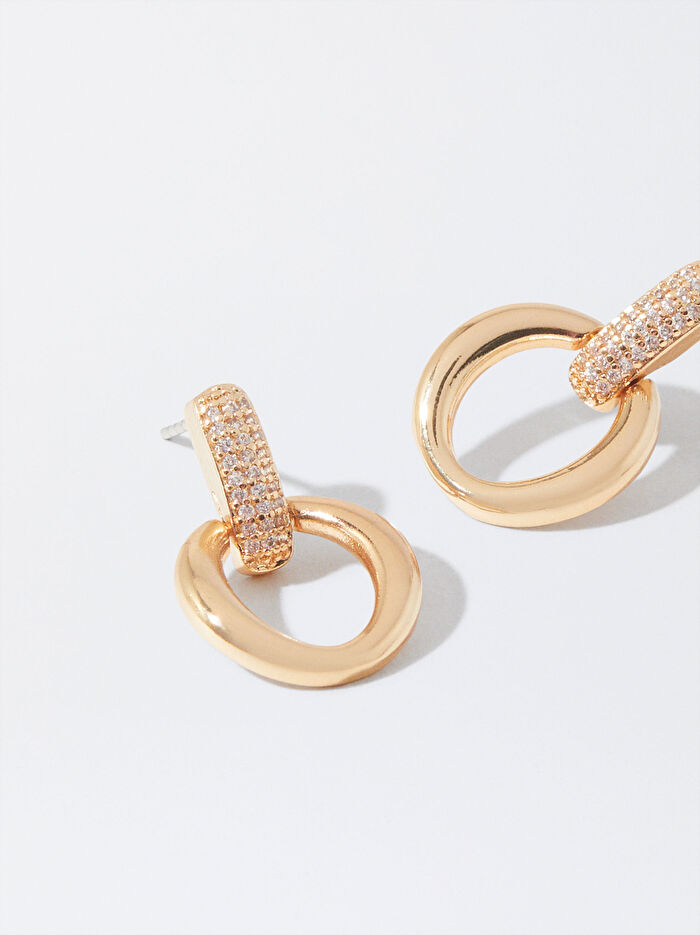 Zirkon Taşlı Gold Küpe