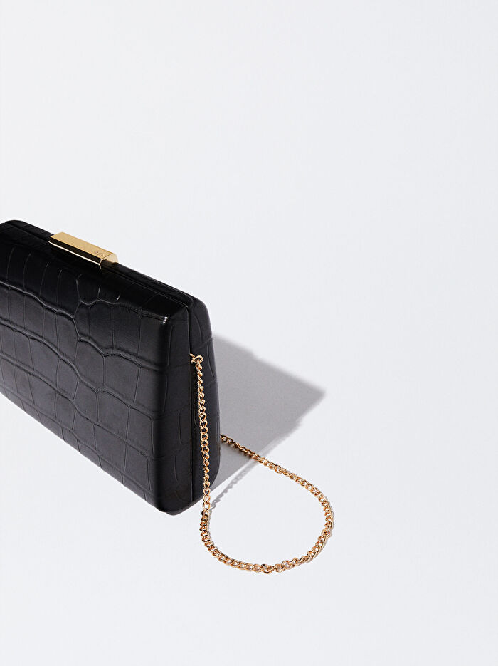 Deri Efektli Party Clutch Çanta