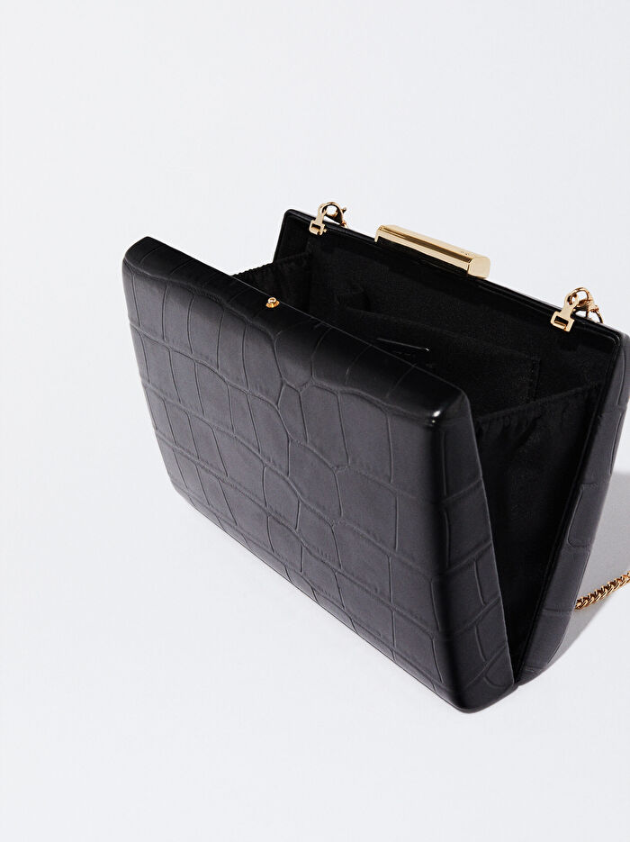 Deri Efektli Party Clutch Çanta