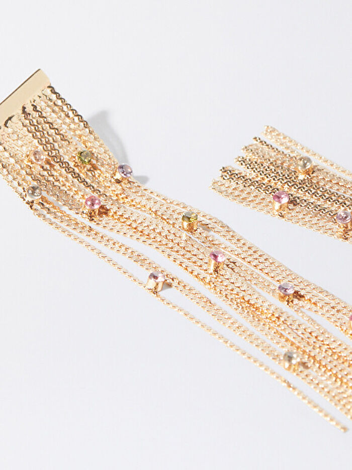 Zirkon Taşlı Uzun Sallantılı Küpe