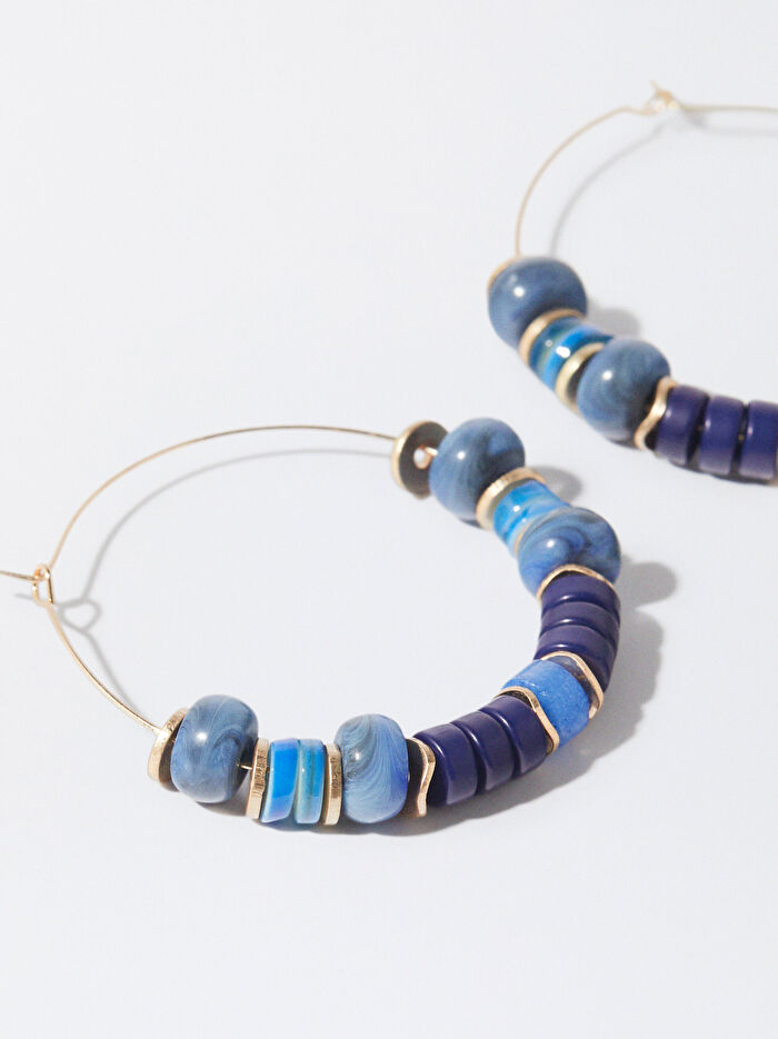 Yarı Değerli Taş Detaylı Halka Küpe