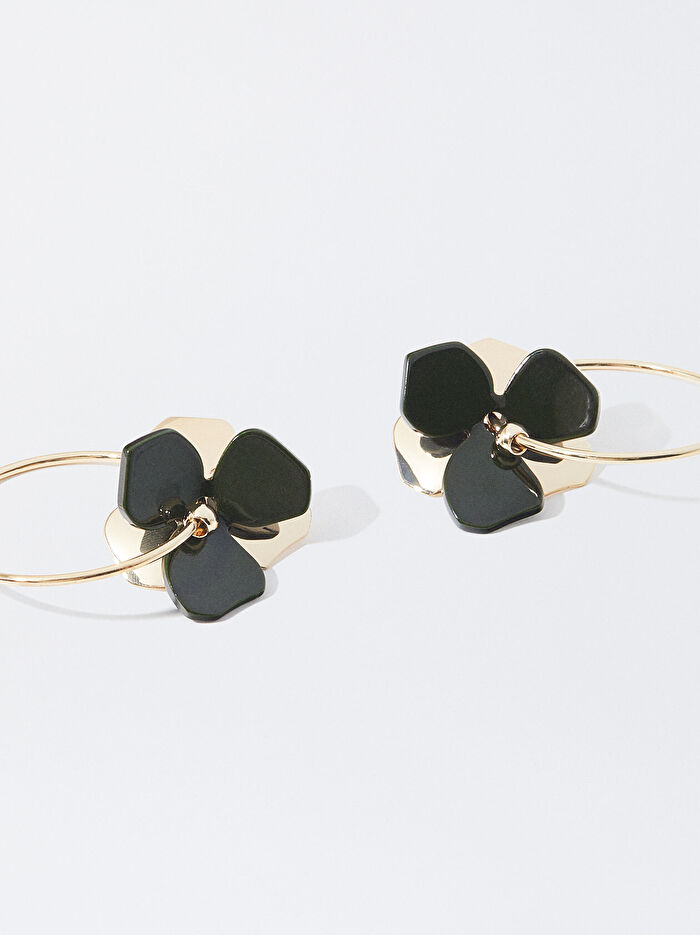 Çiçek Motifli Halka Küpe