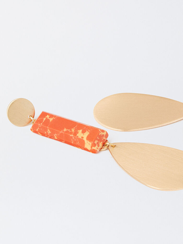 Taş Detaylı Gold Küpe