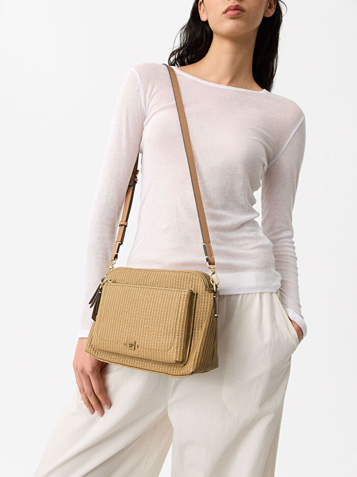 Hasır Motifli Çapraz Askılı Çanta