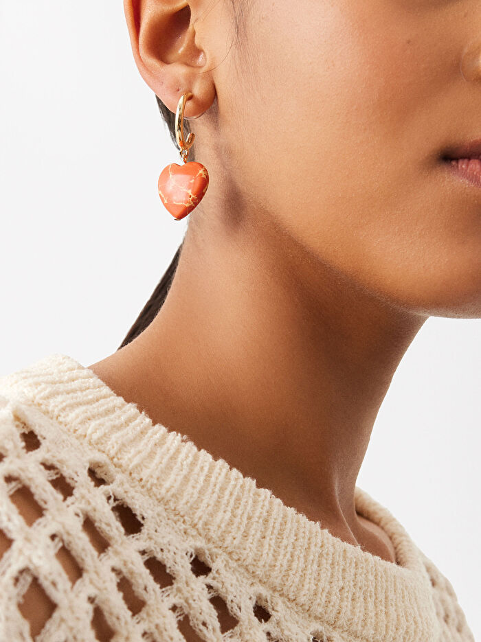 Taşlı Altın Halka Küpe