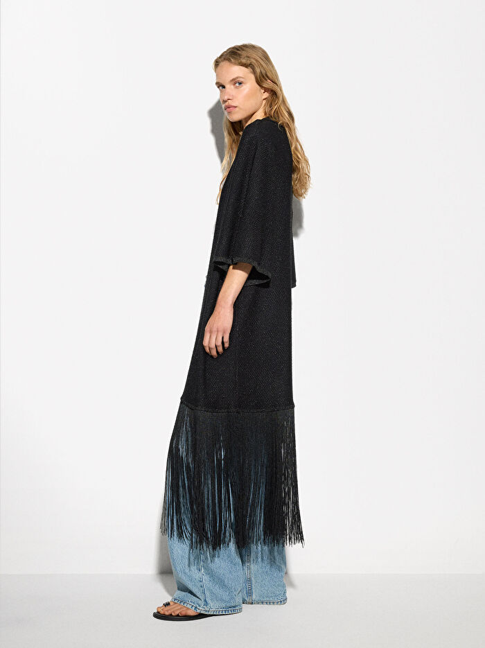 Saçak Detaylı Örgü Kimono