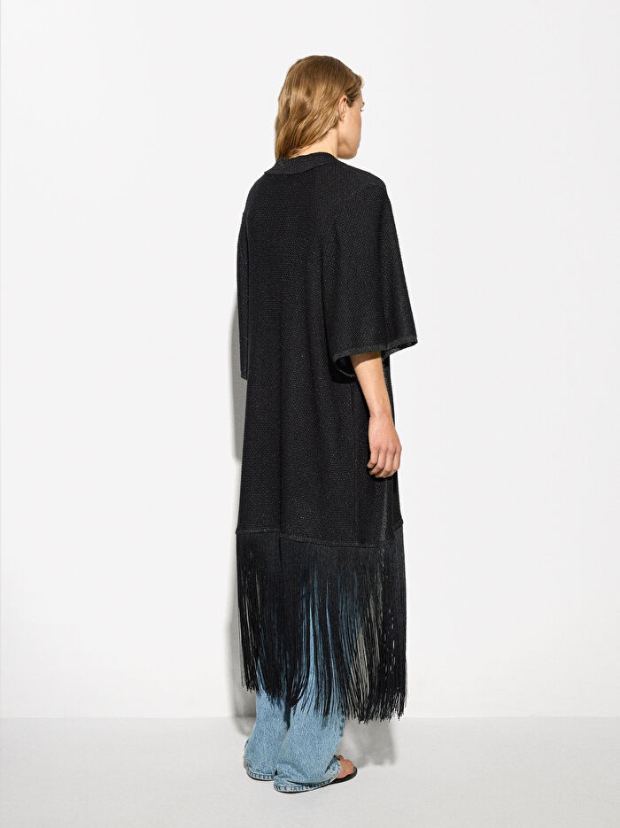 Saçak Detaylı Örgü Kimono