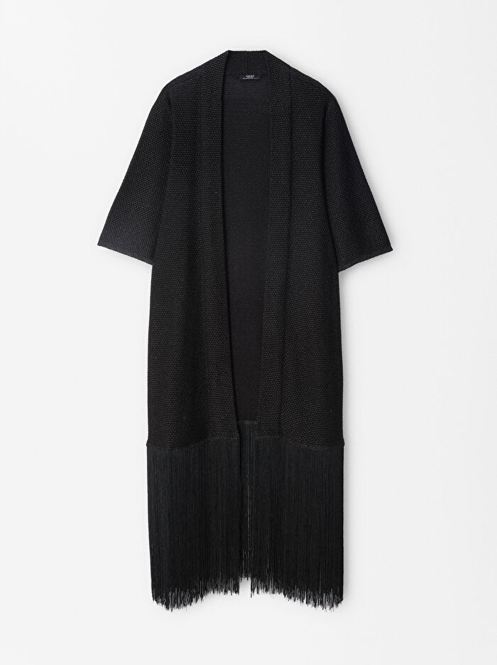 Saçak Detaylı Örgü Kimono