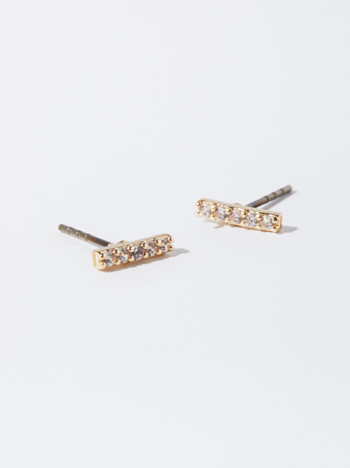 Zirkon Taşlı Gold Küpe