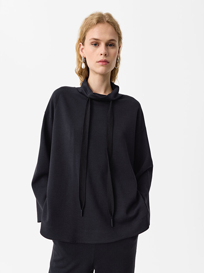 Yüksek Yaka Modal Kumaş Sweatshirt
