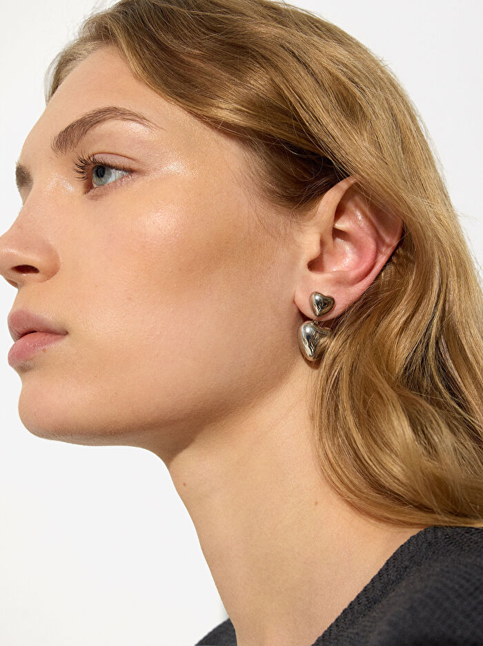 Kalp Detaylı Ear Jacket Küpe
