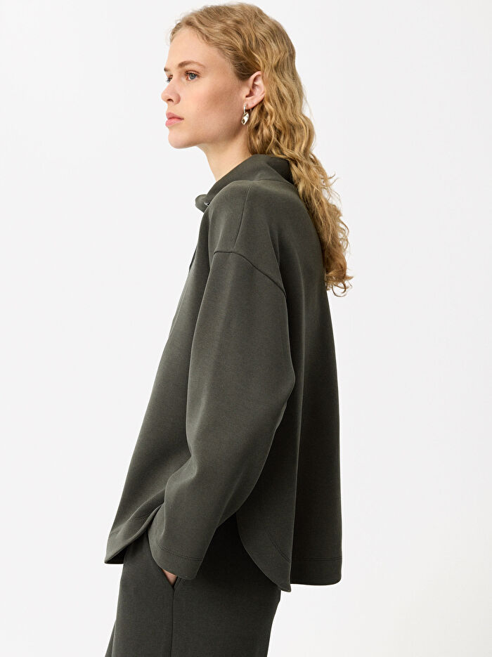 Yüksek Yaka Modal Kumaş Sweatshirt