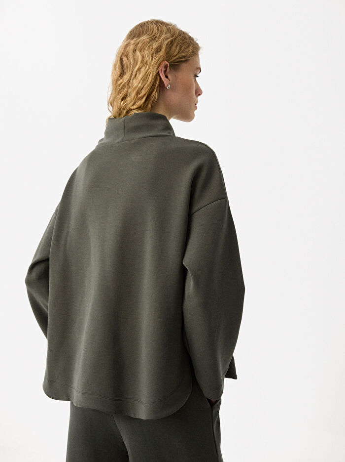 Yüksek Yaka Modal Kumaş Sweatshirt