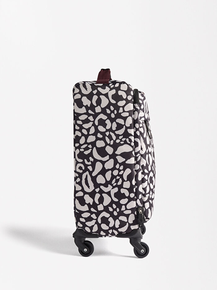 Leopar Desenli Teknik Kumaş Kabin Valizi