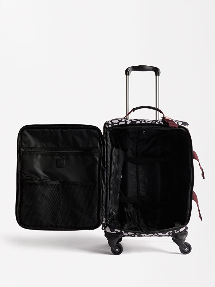 Leopar Desenli Teknik Kumaş Kabin Valizi