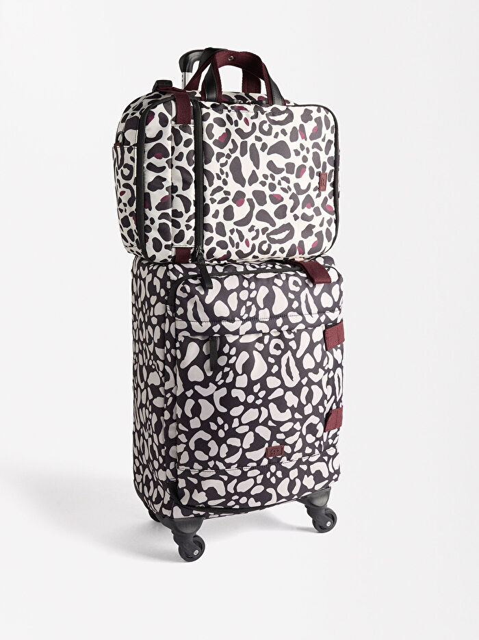 Leopar Desenli Teknik Kumaş Kabin Valizi