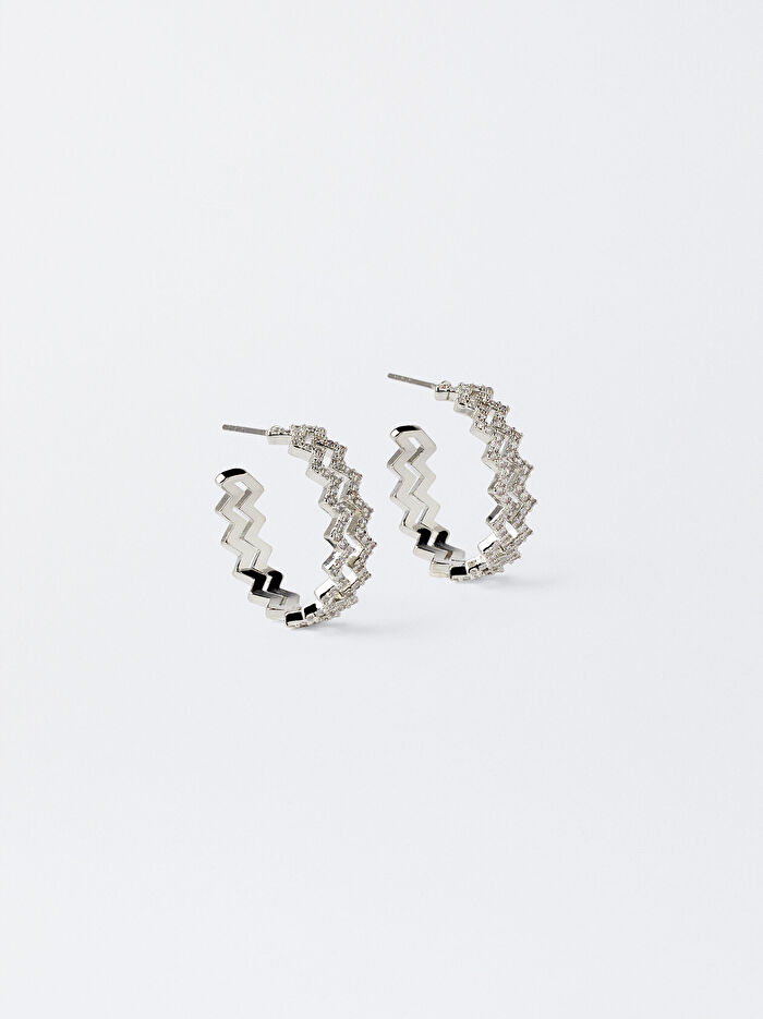 Zirkon Taşlı Zikzaklı Halka Küpe