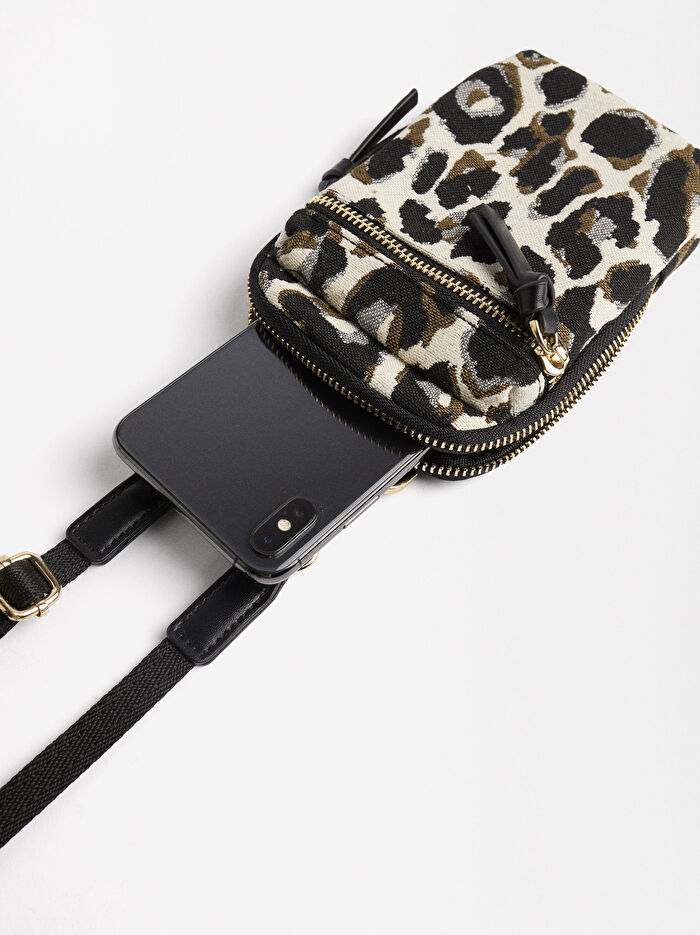 Leopar Desenli Telefon Çantası