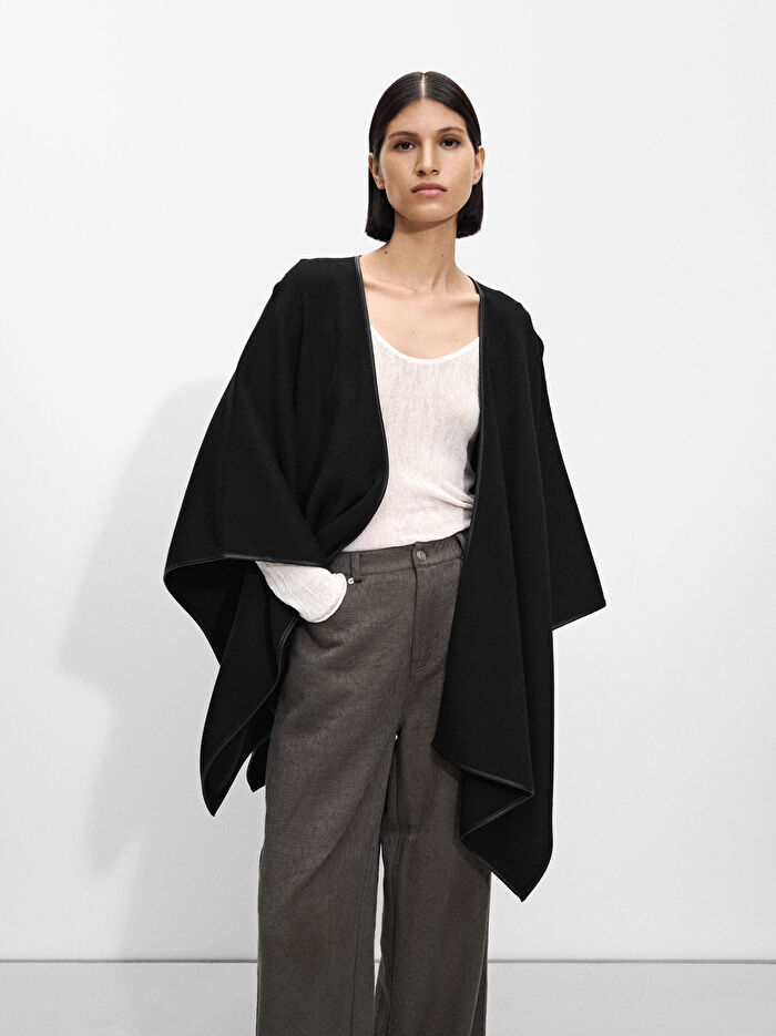 Deri Şeritli Örme Panço