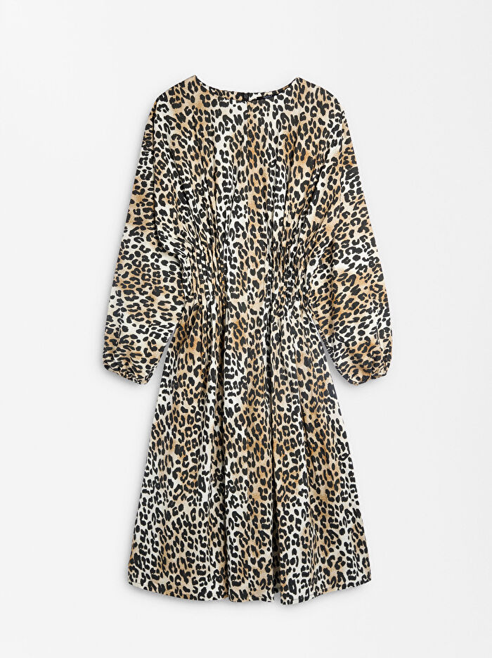 Leopar Desenli Midi Elbise