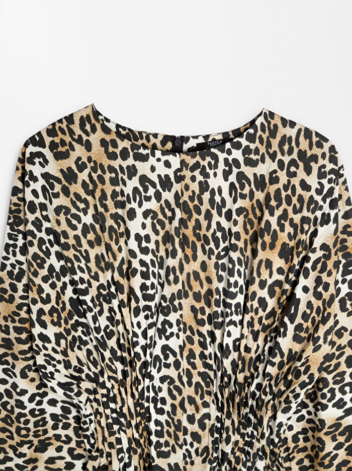 Leopar Desenli Midi Elbise