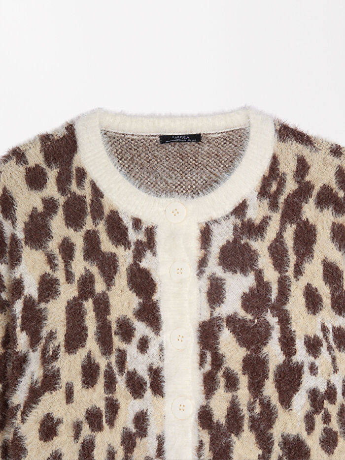 Leopar Desenli Jakarlı Hırka