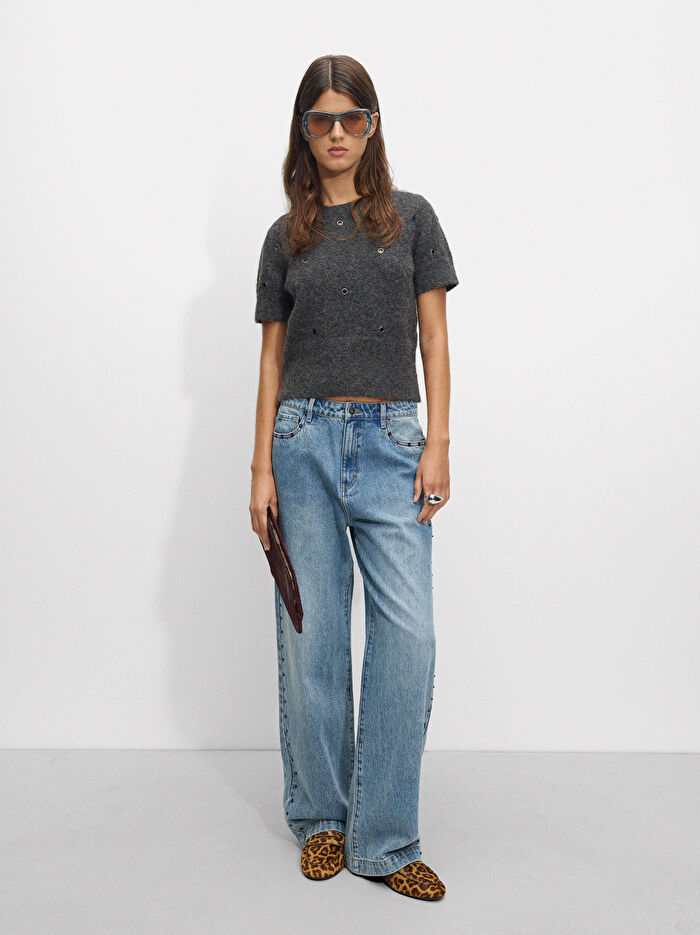 Zımba Detaylı Triko Kazak