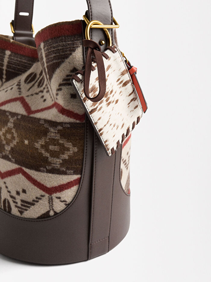 Yün ve Deri Detaylı Omuz Çantası